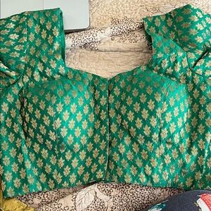 Teal Green Brocade Blouse Women’s   Saree Top Richi